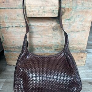 Valerie Stevens Vintage Dark Brown Woven Shoulder Bag
